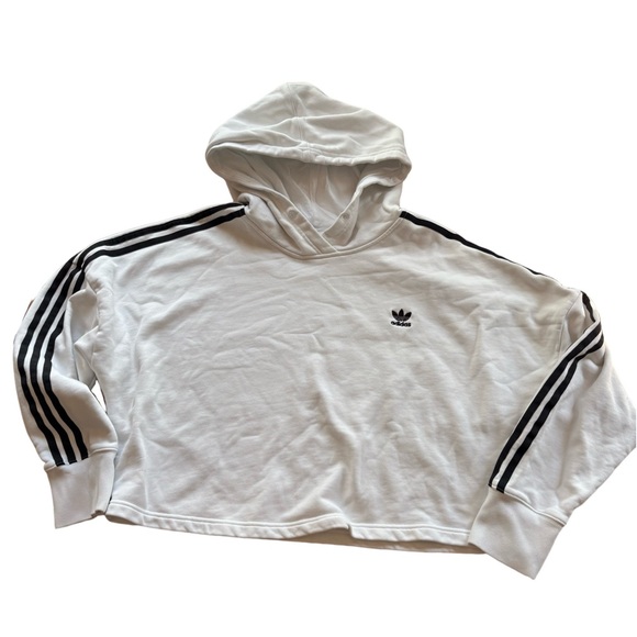 Adidas Originals Cropped Hoodie White Black Triple Stripe Size M - Picture 2 of 12